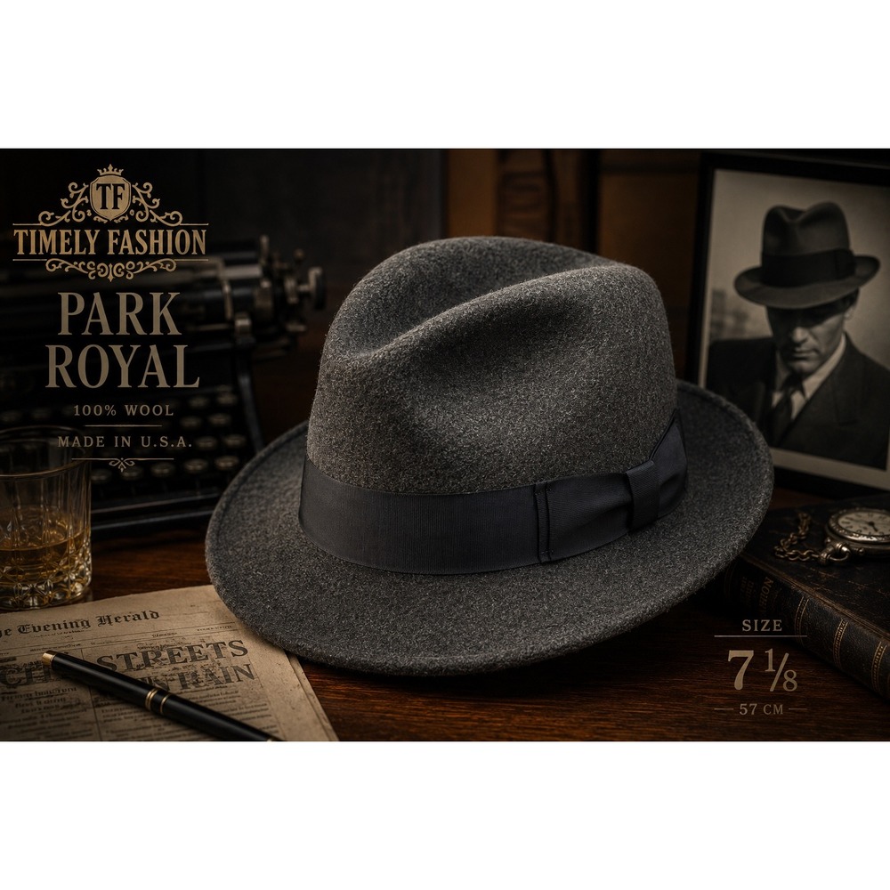 Vintage Park Royal Wool Fedora Hat Gray Black Band Size 7 1/8 USA Classic